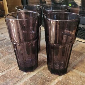 Libby Gibraltar Duratuff Purple Amethyst Glass Tumblers 8 Panels Tea Water Glass